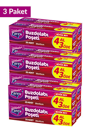 Buzdolabı Poşeti Büyük Boy 4 Al 3 Öde (4*20) 30 x 45 cm Üçlü Set