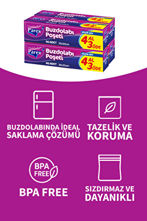 Buzdolabı Poşeti Küçük Boy 4 Al 3 Öde (4*40) 20 x 30 cm İkili Set