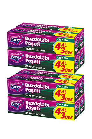 Buzdolabı Poşeti Orta Boy 4 Al 3 Öde (4*20) 24 x 38 cm İkili Set