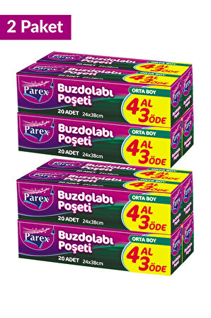 Buzdolabı Poşeti Orta Boy 4 Al 3 Öde (4*20) 24 x 38 cm İkili Set