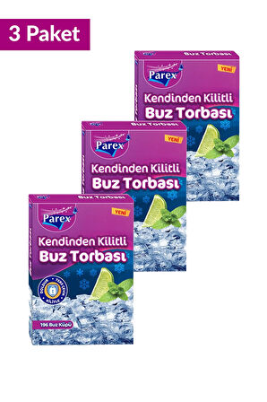 Kendinden Kilitli Buz Torbası 196 Buz Küpü Üçlü Set