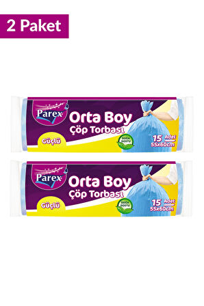 Güçlü Çöp Torbası Orta Boy 15'li 55 x 60 cm İkili Set