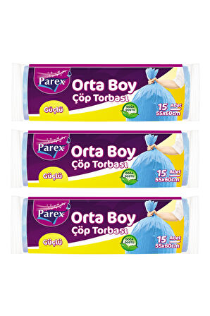 Güçlü Çöp Torbası Orta Boy 15'li 55 x 60 cm Üçlü Set