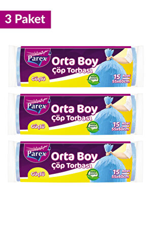 Güçlü Çöp Torbası Orta Boy 15'li 55 x 60 cm Üçlü Set