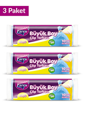 Güçlü Çöp Torbası Büyük Boy 10'lu 65 x 80 cm Üçlü Set