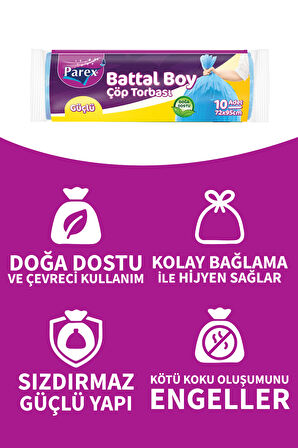 Güçlü Çöp Torbası Battal Boy 10'lu 72 x 95 cm Üçlü Set