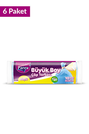 Güçlü Çöp Torbası Büyük Boy 10'lu 65 x 80 cm 6 Paket