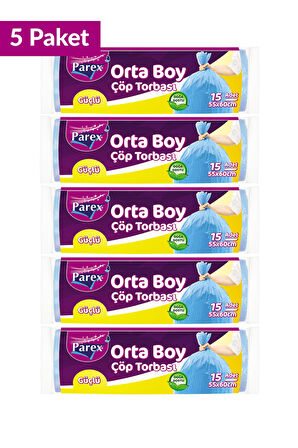 Güçlü Çöp Torbası Orta Boy 15'li 55 x 60 cm 5 Paket