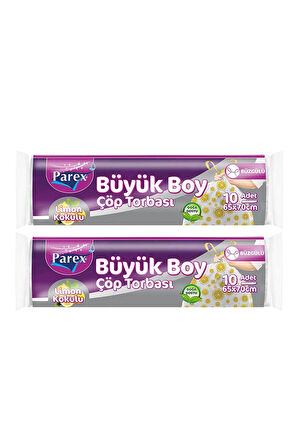 Premium 10'lu Büzgülü Çöp Torbası Limon Kokulu Büyük Boy 65 x 70 cm İkili Paket