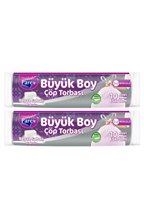 Büzgülü 10'lu Çöp Torbası Beyaz Sabun Kokulu Büyük Boy 65 x 70 cm İkili Paket