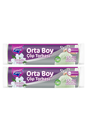 Büzgülü Çöp Torbası Yasemin Kokulu 15'li Orta Boy 55 x 60 cm İkili Paket