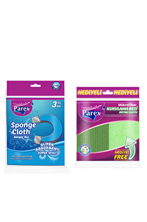 3'lü Sünger Bez ve Mikrofiber Kurulama Bez Paketi