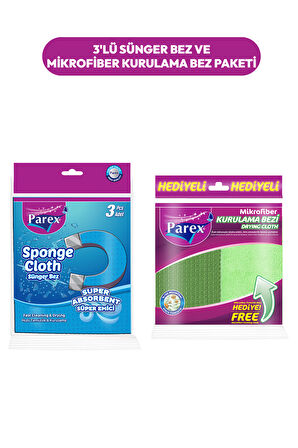 3'lü Sünger Bez ve Mikrofiber Kurulama Bez Paketi