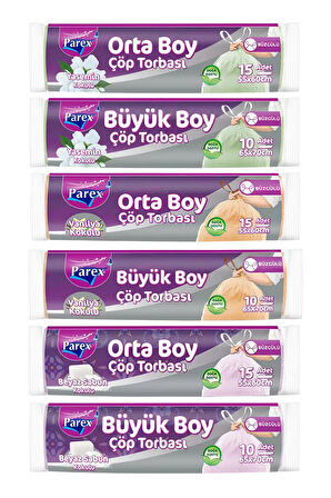 Orta ve Büyük Boy Büzgülü Kokulu 6'lı Çöp Torbası Set