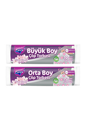 Büzgülü Çöp Torbası Kiraz Kokulu Büyük ve Orta Boy 2'li Paket