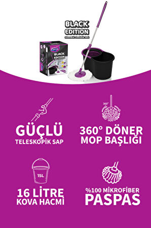 Black Editlon Otomatik Temizlik Seti ve 2'li Yedek Mop