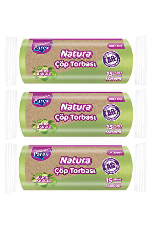 Natura Çöp Torbası Orta Boy 15'li 55 x 60 cm Üçlü Paket