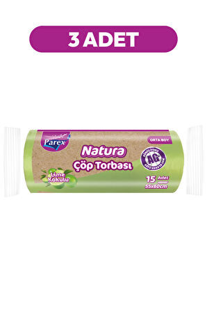 Natura Çöp Torbası Orta Boy 15'li 55 x 60 cm Üçlü Paket