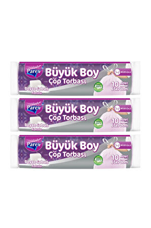 Büzgülü 10'lu Çöp Torbası Beyaz Sabun Kokulu Büyük Boy 65 x 70 cm Üçlü Paket