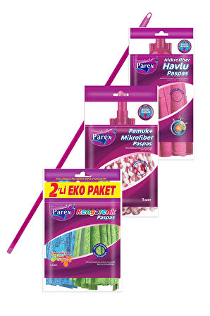 Mikrofiber Renkli, Havlu, Pamuk 4'lü Paspas ve Sap Seti