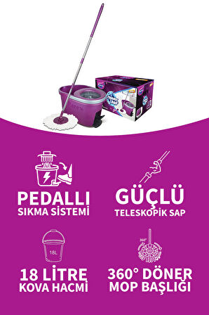 Thunderbolt Pedallı Otomatik Temizlik Seti ve 3'lü Yedek Mop