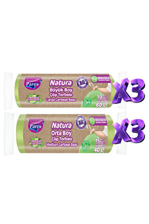 Natura Büzgülü 6 Adet Çöp Torbası Orta ve Büyük Boy Paket