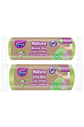 Natura Büzgülü 6 Adet Çöp Torbası Orta ve Büyük Boy Paket