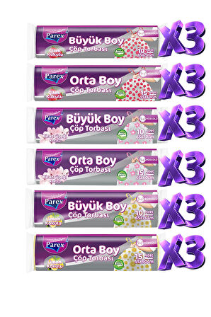 Büzgülü Çöp Torbası Kokulu Büyük ve Orta Boy 18 Paket