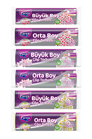 Büzgülü Çöp Torbası Kokulu Büyük ve Orta Boy 18 Paket