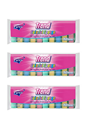Trend 10'lu Rengarenk Düz Sünger Üçlü Paket
