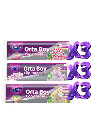 Büzgülü Çöp Torbası Kokulu Orta Boy 9'lu Paket
