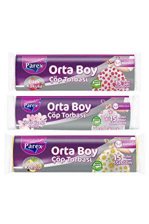 Büzgülü Çöp Torbası Kokulu Orta Boy 9'lu Paket