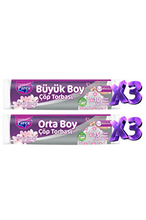Büzgülü 6 Adet Çöp Torbası Kiraz Kokulu Büyük ve Orta Boy