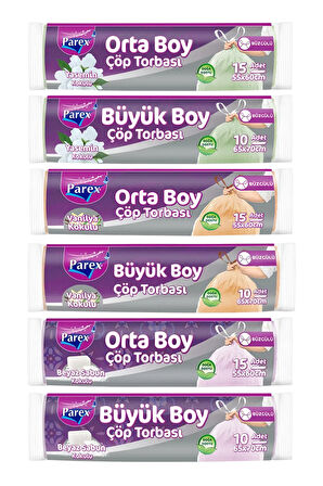 Orta ve Büyük Boy 30 Adet Büzgülü Kokulu Çöp Torbası Paketi