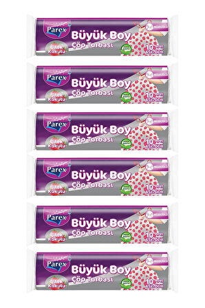 Premium 10'lu Büzgülü Çöp Torbası Çilek Kokulu Büyük Boy 65 x 70 cm Altılı Paket