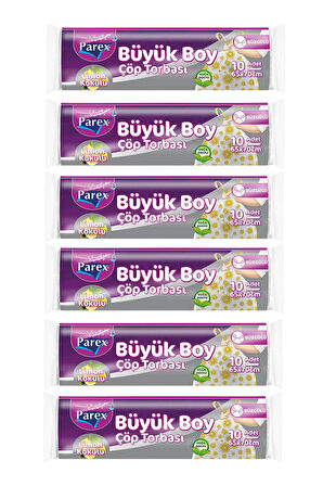 Premium 10'lu Büzgülü Çöp Torbası Limon Kokulu Büyük Boy 65 x 70 cm Altılı Paket