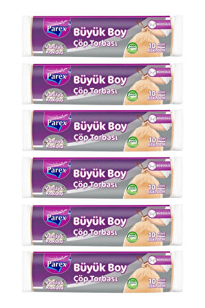 Büzgülü 10'lu Çöp Torbası Vanilya Kokulu Büyük Boy 65 x 70 cm Altılı Paket