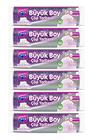 Büzgülü 10'lu Çöp Torbası Beyaz Sabun Kokulu Büyük Boy 65 x 70 cm Altılı Paket