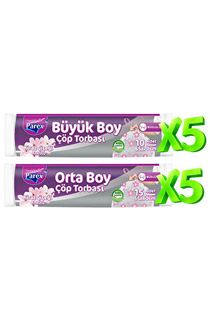 Büzgülü Çöp Torbası Kiraz Kokulu 5 Büyük ve 5 Orta Boy Set