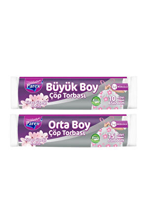 Büzgülü Çöp Torbası Kiraz Kokulu 5 Büyük ve 5 Orta Boy Set