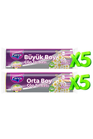 Büzgülü Çöp Torbası Limon Kokulu 5 Büyük ve 5 Orta Boy Set