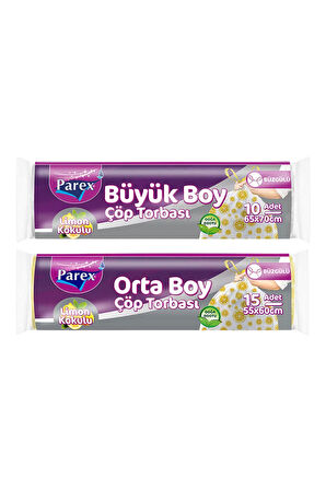 Büzgülü Çöp Torbası Limon Kokulu 5 Büyük ve 5 Orta Boy Set