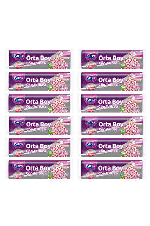 Premium Büzgülü Çöp Torbası Çilek Kokulu Orta Boy 15'li 55 x 60 cm Onikili Paket