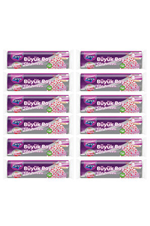 Premium 10'lu Büzgülü Çöp Torbası Çilek Kokulu Büyük Boy 65 x 70 cm Onikili Paket