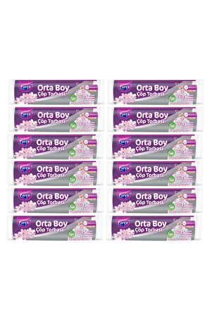 Büzgülü Çöp Torbası Kiraz Çiçeği Kokulu 15'li Orta Boy 55 x 60 cm Onikili Paket