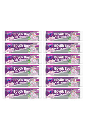 Büzgülü 10'lu Çöp Torbası Kiraz Çiçeği Kokulu Büyük Boy 65 x 70 cm Onikili Paket