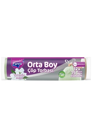 Büzgülü Çöp Torbası Yasemin Kokulu 15'li Orta Boy 55 x 60 cm Onikili Paket