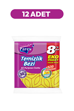 Yüzde 30 8'li Mikrofiber Temizlik Bezi Onikili Paket
