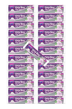 Büzgülü 15'li Çöp Torbası Beyaz Sabun Kokulu Orta Boy 55 x 60 cm 25 Paket