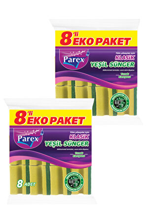 Klasik Oluklu 8'li Yeşil Sünger İkili Paket